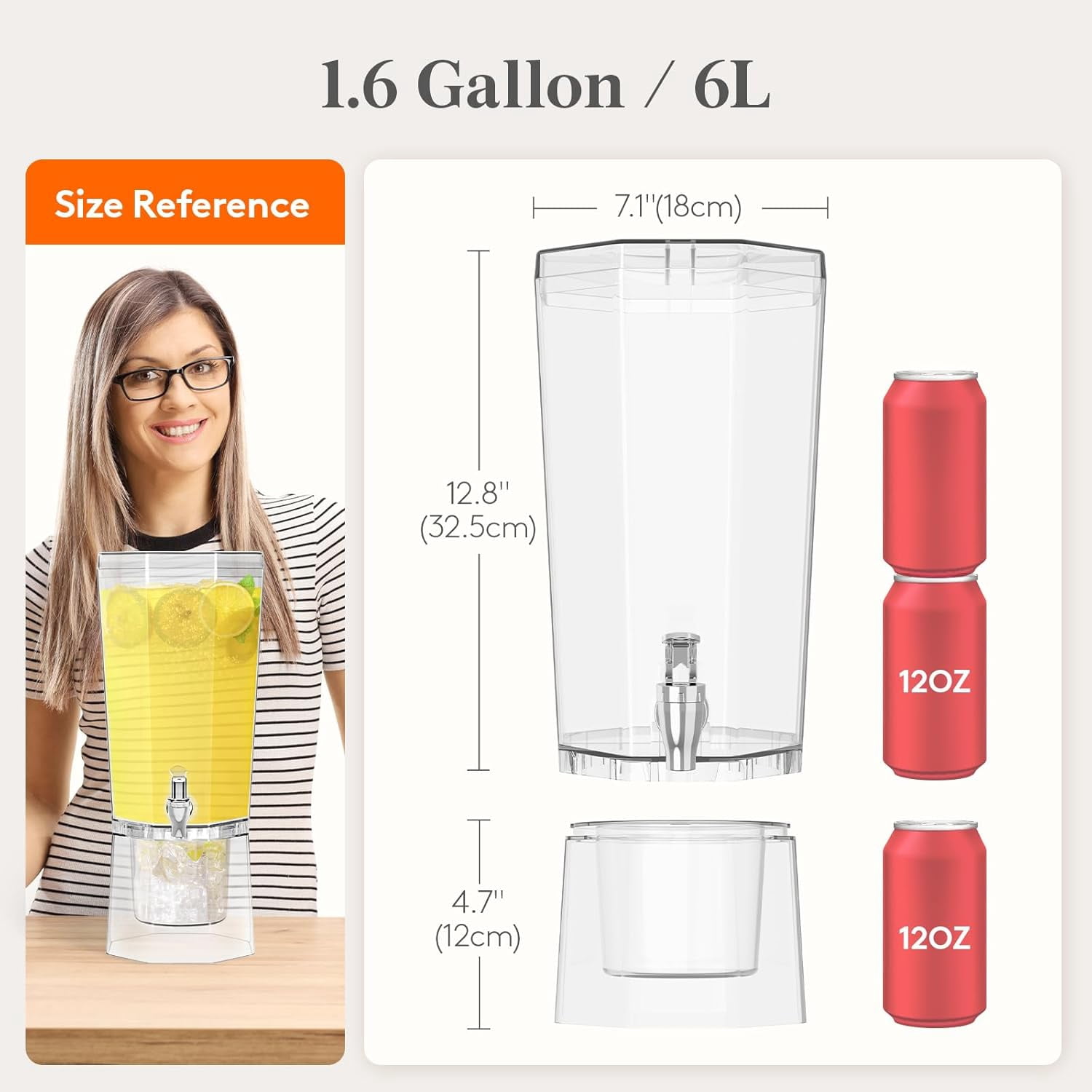 2-Pack 1.6 Gallon Drink Dispenser with Stand, Clear Plastic Beverage ...