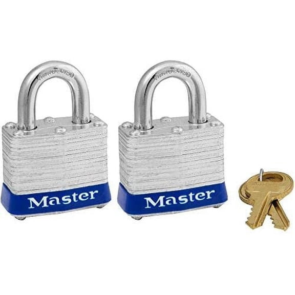 Master Lock Laminated Padlocks Keyed Alike - 2 Pack, 1-9/16 In, Silver