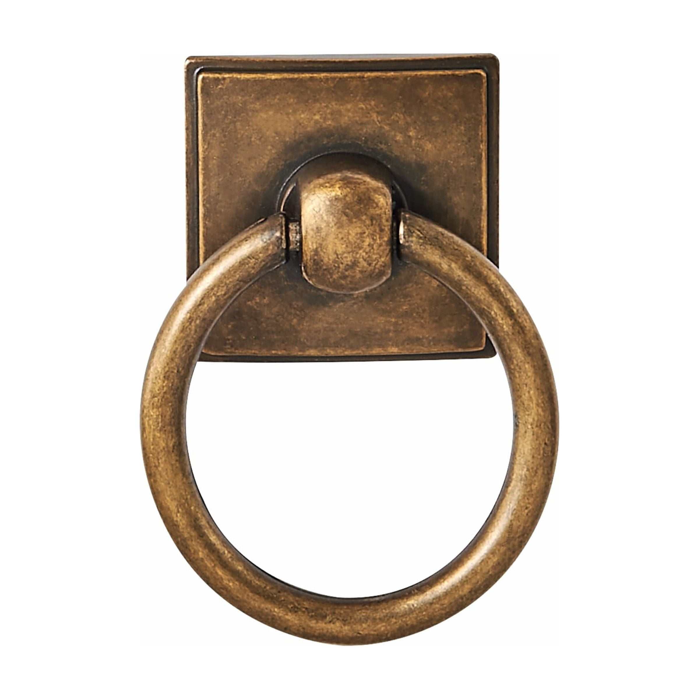 2-Pack 1.9 Inch Ring Cabinet Knobs - Vintage Antique Brass Backplate for Drawer knobs for Dresser, Kitchen Cabinets - Durable Zinc Alloy Hardware.