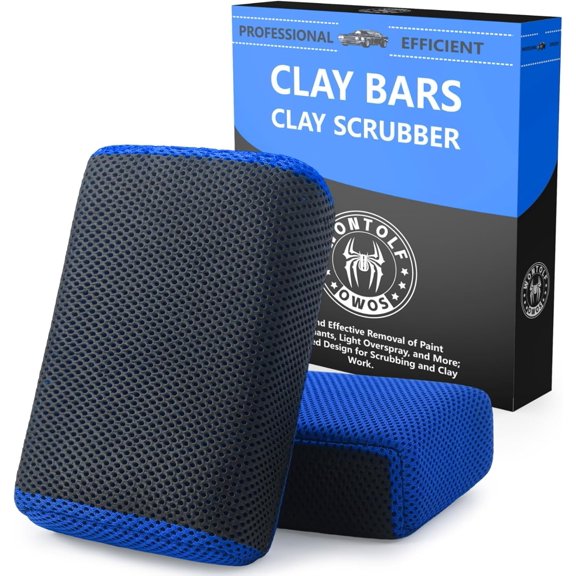 2 Pack in 1 Clay Scrubber Car Bar Auto Detailing Kit, Wash Sponge, Premium Grade Magic Mitt Towel, Easily Cleans Paint Contaminants, Debris, and Road Grime Light Overspray
