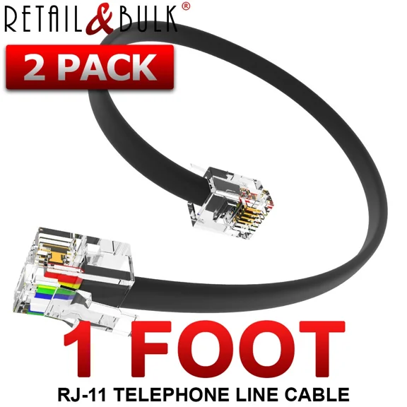 ( 2 Pack ) 1 Foot Short Telephone Cable Rj11 1 Foot Phone Line Cord