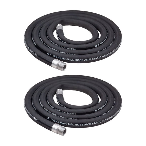 2 Pack 1" Fuel Transfer Hose 20FT Compatible with Diesel, Gasoline, Kerosene & Petroleum-Based Fluids - Anti-Static NBR Rubber Hose with 1" NPT Male Ends, 50 PSI Working Pressure