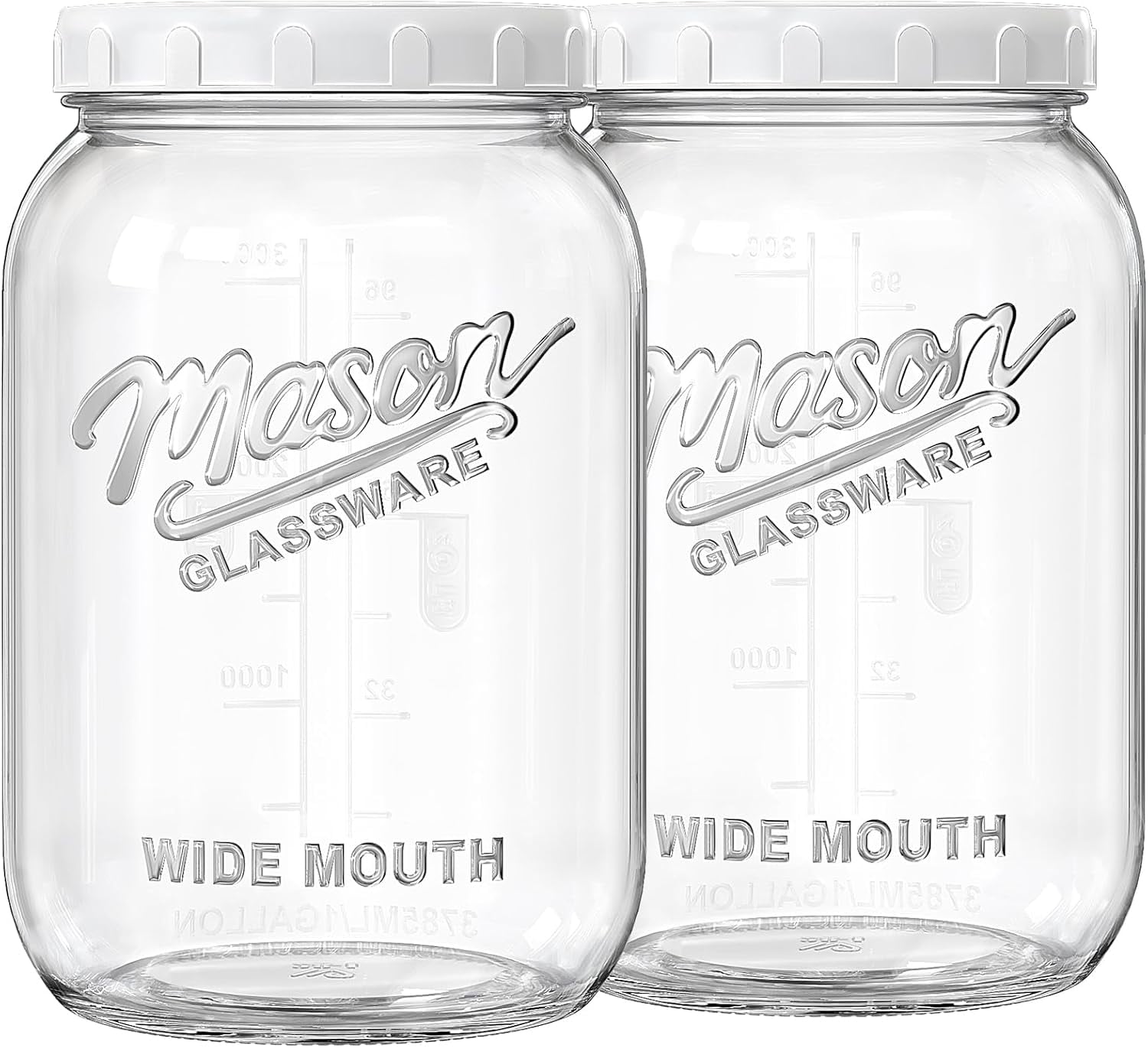 2 Pack 1 Gallon Glass Jar with Lid, Wide Mouth Mason Jars, Large Glass ...