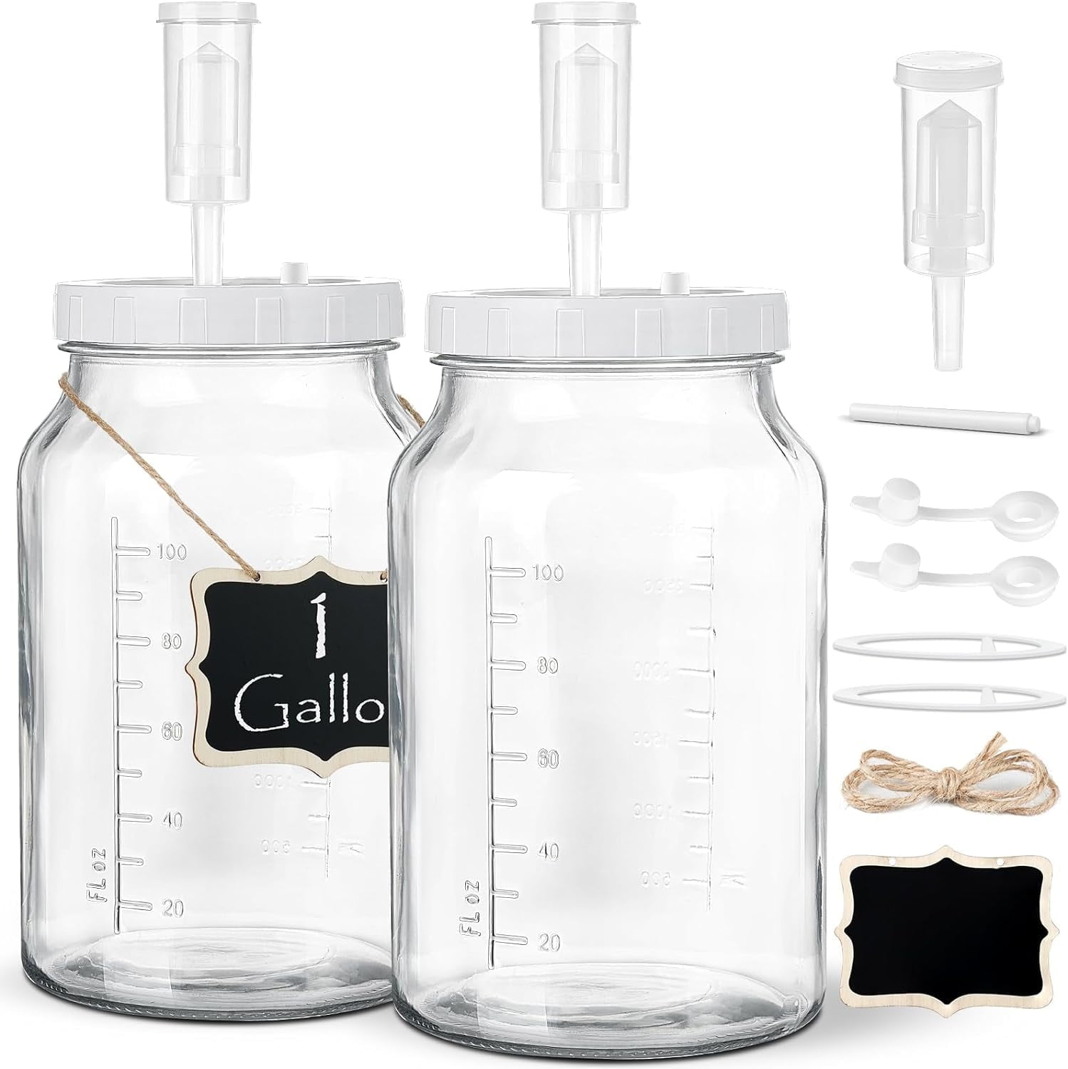 2 Pack 1 Gallon Syntic Glass Fermentation Jars with Air Lock, Large Pickle Jar for Pantry 146 oz Clear