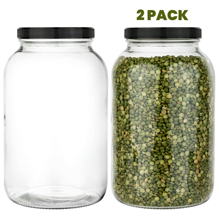 2 Pack 1 Gallon Square Super Wide-Mouth Glass Jars with Airtight Lids - Glass Storage Jars with 2 Measurement Mark - Canning Jars with Large