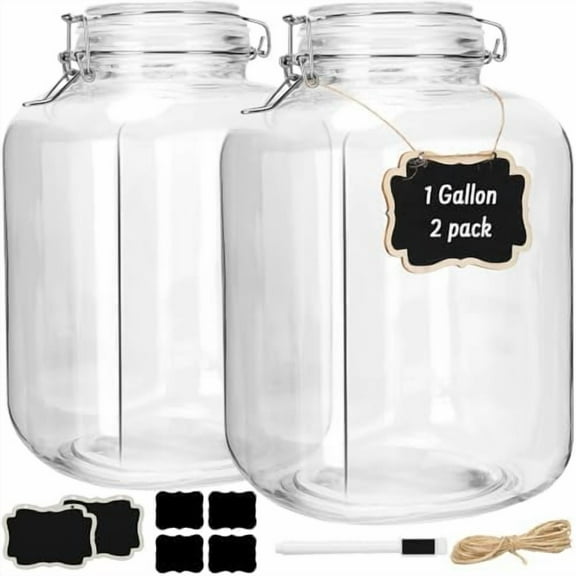 2 Pack 1 Gallon Square Clear Glass Jar with Airtight Lid, Storage Canister 128oz, Wide Mouth Jar for Fermenting, Pickled Egg, Kombucha, Kefir, Canning, Sun Tea and Food Storage