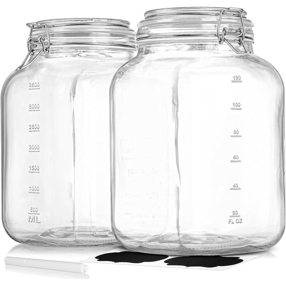 2 Pack 1 Gallon Square Super Wide-Mouth Glass Jars with Airtight Lids - Glass St