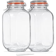 Syntic 2 Pack 1 Gallon Glass Storage Jars with Airtight Lids,Square Glass Storage Jars for Fermenting, Clear Glass Canister for Flour, Cookie, Candy, Kombucha, Sun tea