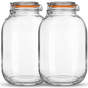 Syntic 1 Gallon Gallon Glass Jar with Lid,with Hinged and 1 Replacement Silicone Gaskets for Fermenting, Canning, Preserving 2 Pack