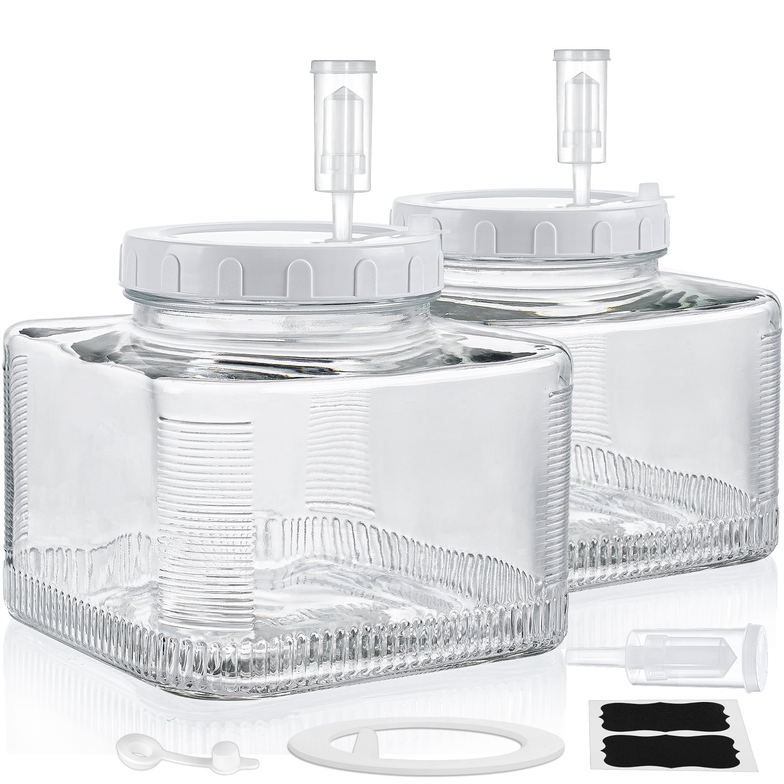 2 Pack 1 Gallon Syntic Sealed Fermenting Jar Glass with Air Lock, Fermentation jars for Pickling