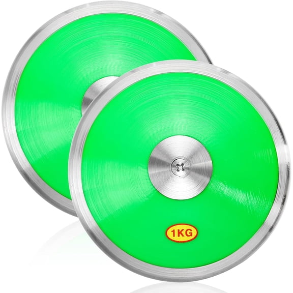 2 Pack 1 KG Nylon Discus, Track and Field Discus for Men Women, Sports Training Discus Equipment with Steel Rim for Beginners, Competition & Outdoor Practice (Green)