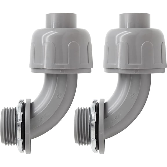 2-Pack 1" NPT Liquid Tight Connectors, 90-Degree PVC Nonmetallic Conduit Fittings