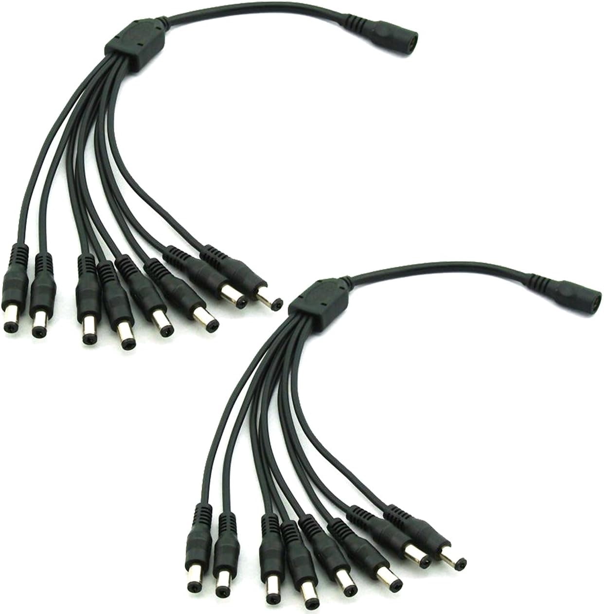 2 Pack 1 To 8 Way Dc Power Splitter Power Cable 55mm X 21mm Plug For Cctv Cameras 7783