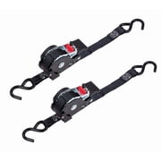 2 Pack 1 x 12 Retractable Ratchet Straps | Auto Retract NO-RATCHETING Ratchet Straps with Coated S Hook Tiedowns for Motorcycles, ATVs, Bikes Tight & Secure Pickup Trailer Tie-Down