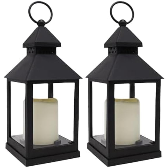 2 Pack 10.2 Candle Lanterns Decorative Indoor Hanging Lanterns with Warm Flickering LED Candle 6 Hours Timer,Black Battery Powered Candle Lantern Table Centerpiece Mantle Shelf Home Decor