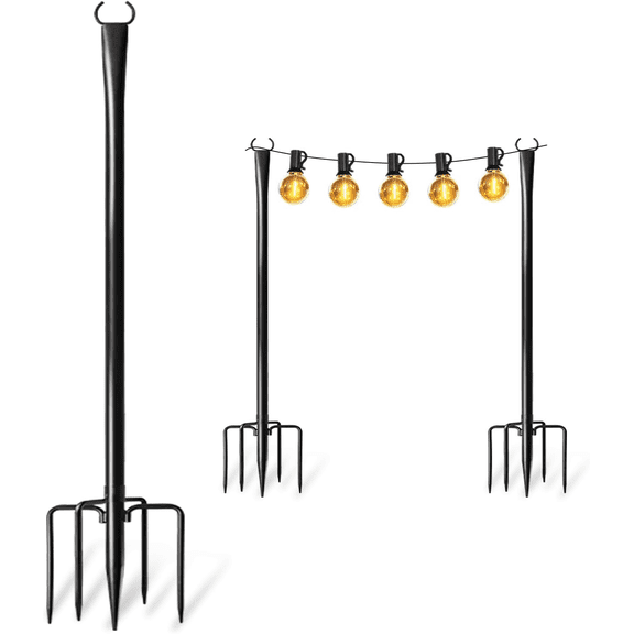 Black Metal String Light Poles, 2 Pack 10-Foot Outdoor Hanging Posts