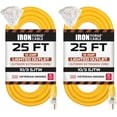 2 Pack of 10 Gauge Extension Cord 25ft with 3 Outlets, 25ft Heavy Duty