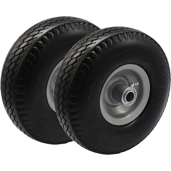 (2-Pack) 10-Inch 4.10/3.50-4" Solid Tire Wheels - 3.5" Center Hub Flat Free with 3/4 & 5/8" Bearings - Perfect for Replacement Hand Truck, Wheelbarrow, Carts