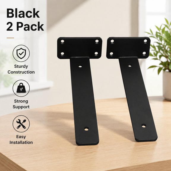2 Pack 10 Inch Black Heavy Duty Hidden L Shelf Brackets Thick Iron Floating Wall Mount Brackets for Rustic Industrial Shelf Support