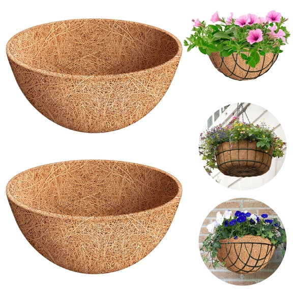 2-Pack 10 Inch Coco Liners Replacement, 100% Natural Coconut Coir Liner for Hanging Baskets, Planter Pot, Window Box, Fence and Deck Decor, Brown