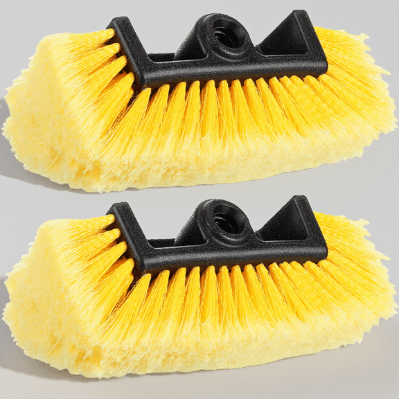 2 Pack 10 Inch Flow-Through Car Wash Brush Heads, Soft PVC Bristle Vehicle Cleaning Brushes for Car Truck RV Boat , Yellow