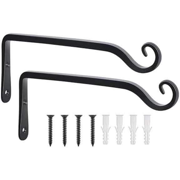 2 Pack 10 Inch Metal Plant Hangers Wall Hooks for Hanging Plant Brackets, Outdoor Hooks for Hanging Bird Feeders, Flower Baskets, Lanterns, Wind Chinme, Solar Lamps