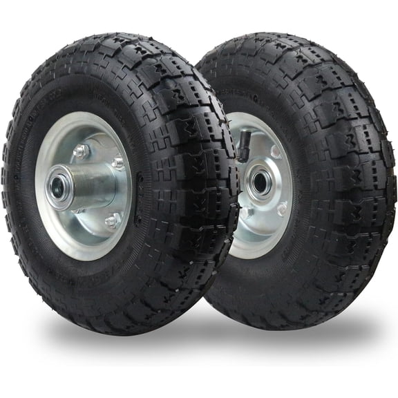 (2 Pack) 10 Inch Pneumatic Wheel 4.10/3.50-4 Tire, 10" Pneumatic Wheels with 5/8" Bearings,2.2" Offset Hub for Garden Cart, Hand Truck, Lawn Cart, Mower