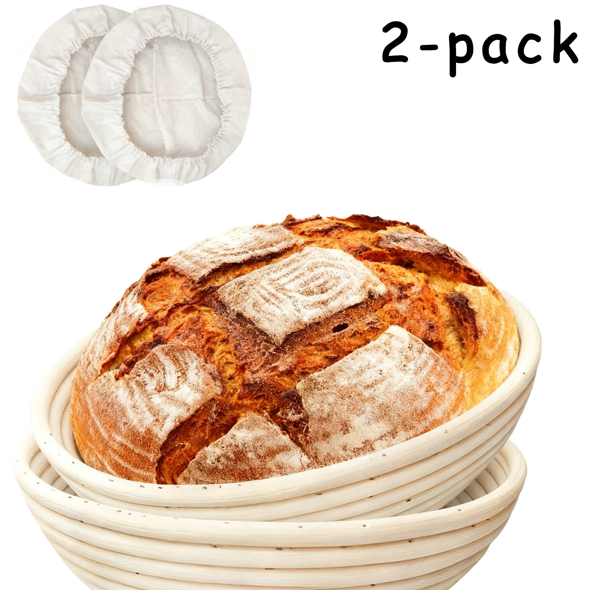 Sourdough Banneton Basket Set - 2 Pack 10" with Liners for Perfect Bread Shape