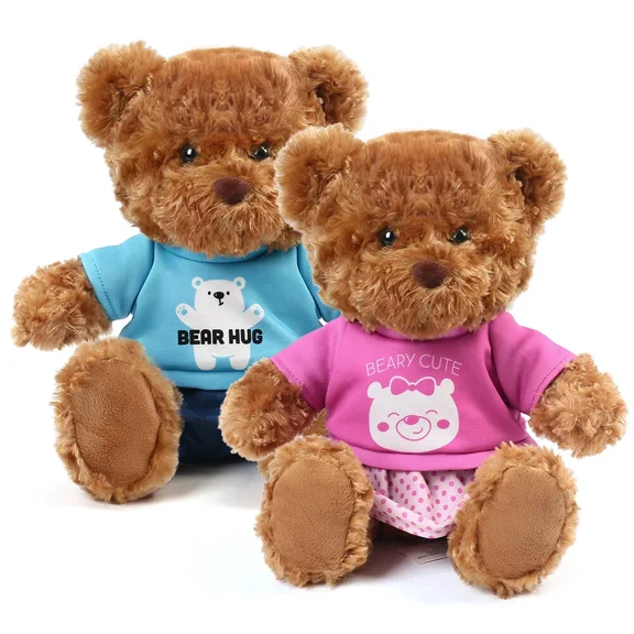 2 Pack 10 Inch Teddy Bear With Removable Clothes Stuffed Animals Plush Toys Gift