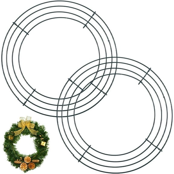 2 Pack 10 Inch Wire Wreath Frame Green Round Wreath Rings Metal Wire Form Base Festival Floral Arrangements Craft Accessories DIY