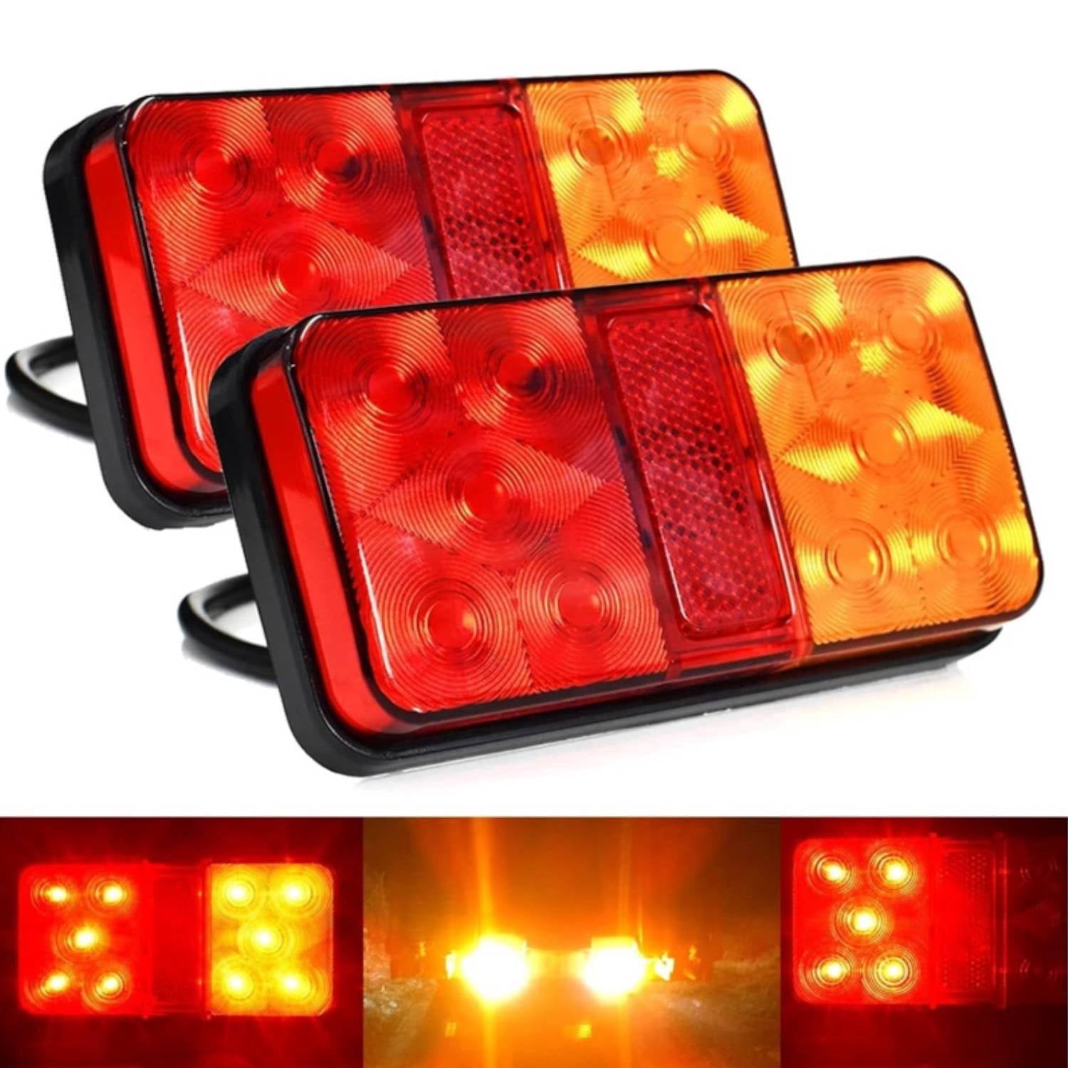 2-Pack 10 LED Trailer Lights, Red Rectangular 12V Trailer Lights, IP67 ...