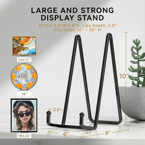 2-Pack 10" Metal Plate Display Stand - Large Tabletop Easel for Book, Platter & Photo Frame
