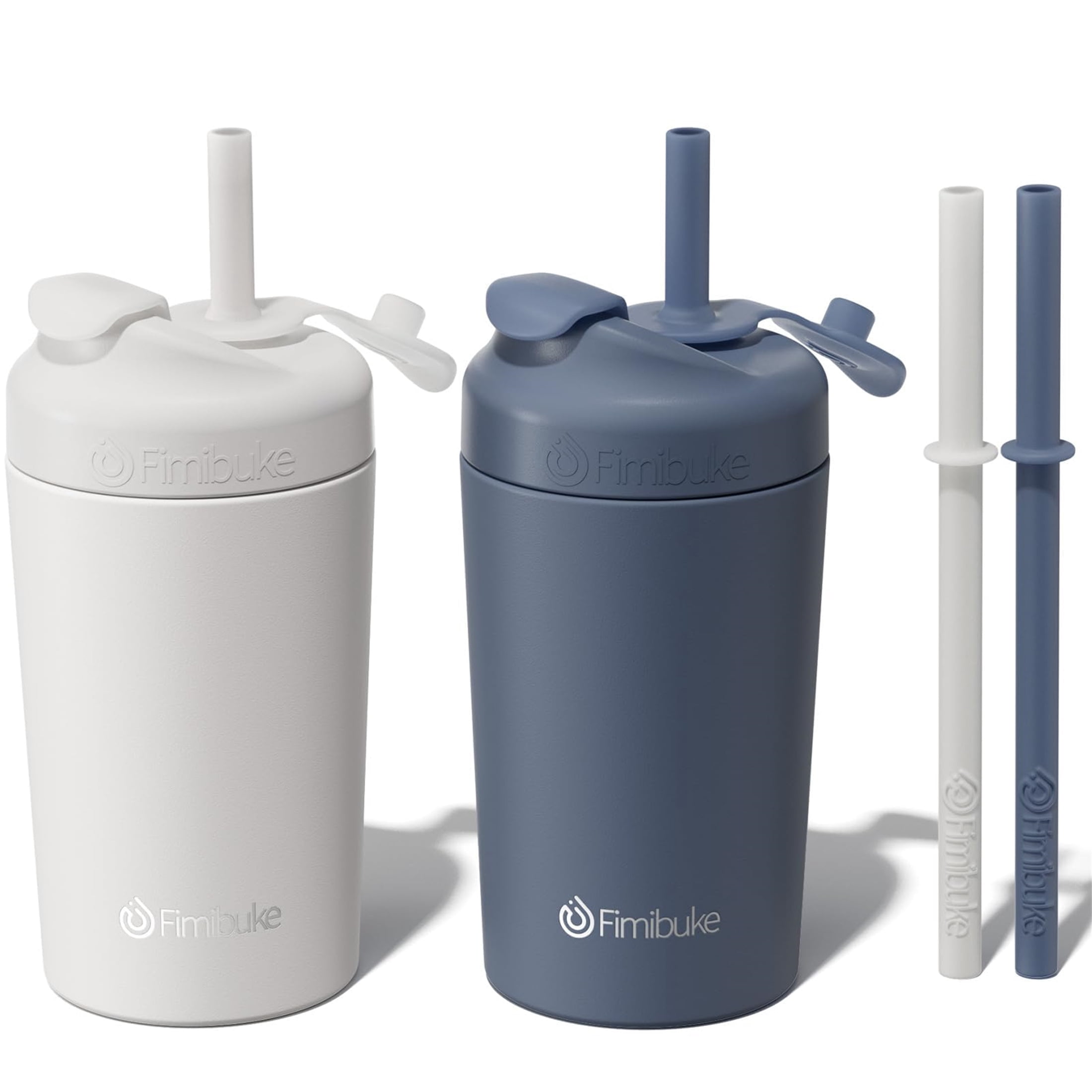 2-Pack 10 OZ Kids Spill Proof Cups with Straws and Lids, Kid Insulated Tumbler Stainless Steel Sippy Cup for Girl Boy, Grey & Slate Blue