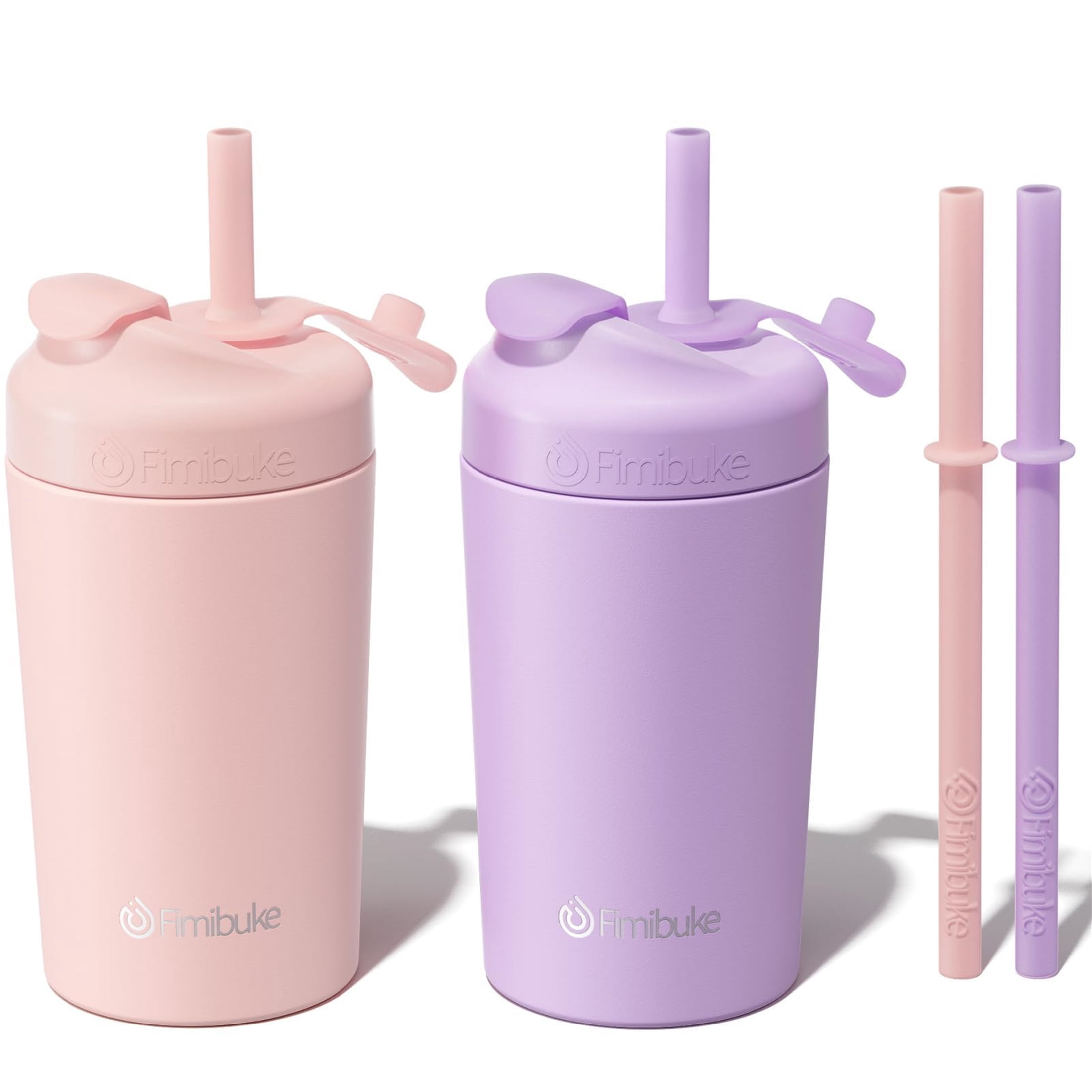 2-Pack 10 OZ Kids Spill Proof Cups with Straws and Lids, Kid Insulated Tumbler Stainless Steel Sippy Cup for Girl Boy, Pink & Lavender