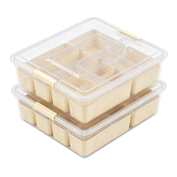 2 Pack 10 QT-Style3 Plastic Storage Boxes with Removable Compartments Desk Craft Organizer