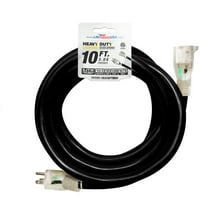 (2-Pack) 10 ft Power Extension Cord Outdoor & Indoor Heavy Duty 10 Gauge/3 Prong SJTW (Black) Lighted end Extra Durability 15 AMP 125 Volts 1875 Watts ETL Listed by LifeSupplyUSA
