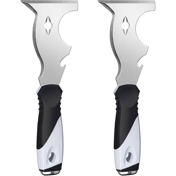 2 Pack 10 in 1 Putty Knife - Multi Use Painters Tool, Taping Knife, Paint & Metal Scraper with Hammer End, Razor Blade Spackle Tool