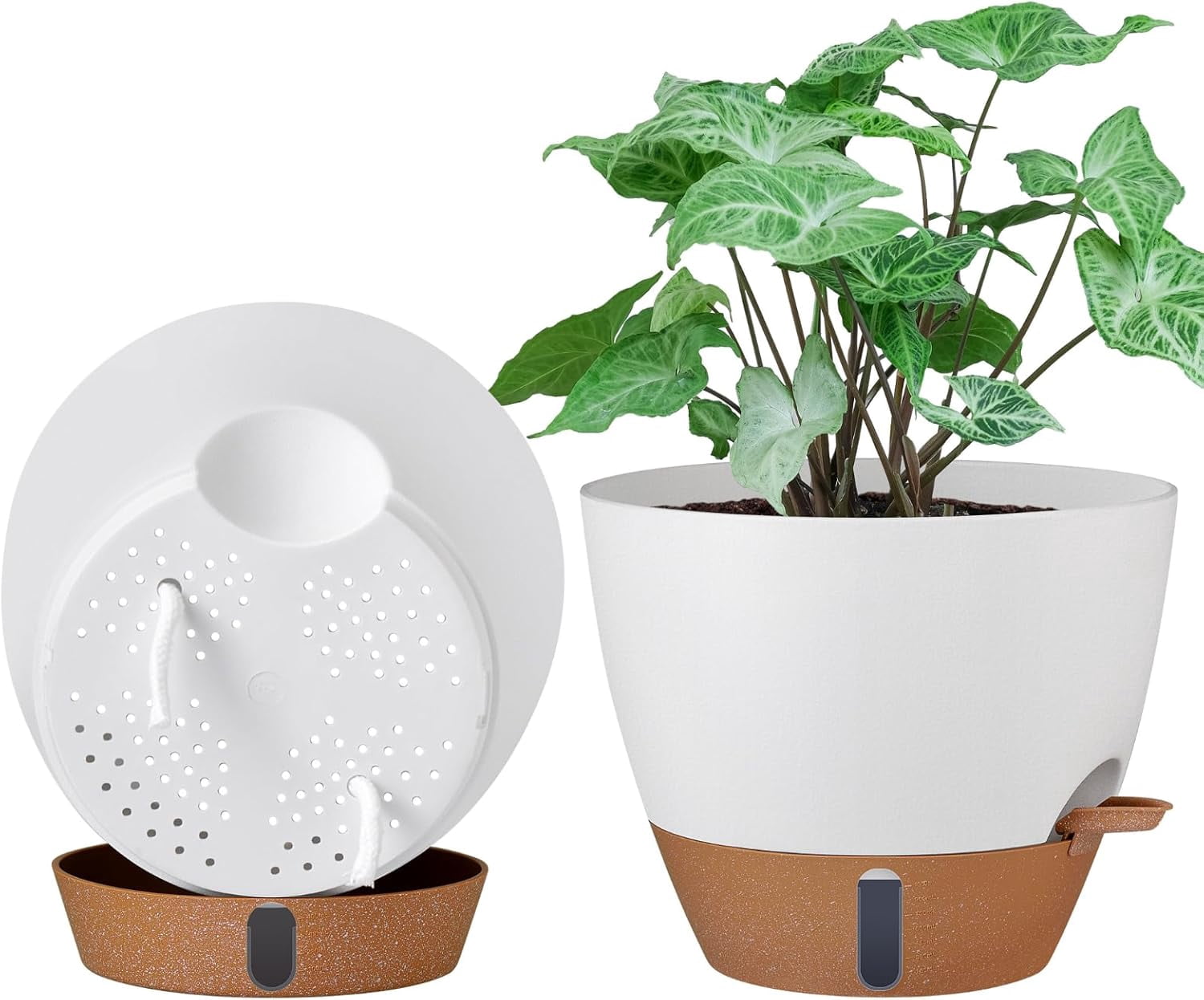 2 Pack 10 inch Plant Pots, PP Plastic Self Watering Plant Pot with ...