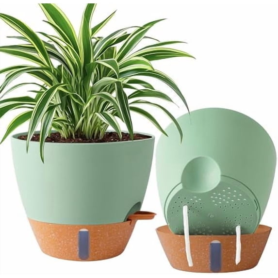 2 Pack 10 inch Plant Pots, Plastic Self Watering Planters with Drainage ...