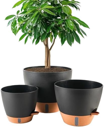 2 Pack 10 inch Plant Pots, Plastic Self Watering Planters with Drainage ...