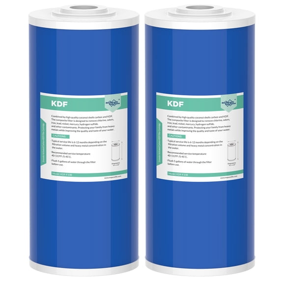 2 Pack 10" x 4.5" KDF GAC Big Blue Whole House Water Filter Softening Cartridge