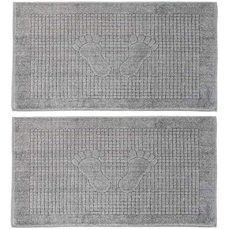 2 Pack 100% Cotton Bath Mat Set - Bathroom Floor Towel - Reversible Machine Washable Bath Rug Feet Towel 18 X 34 Inches Grey