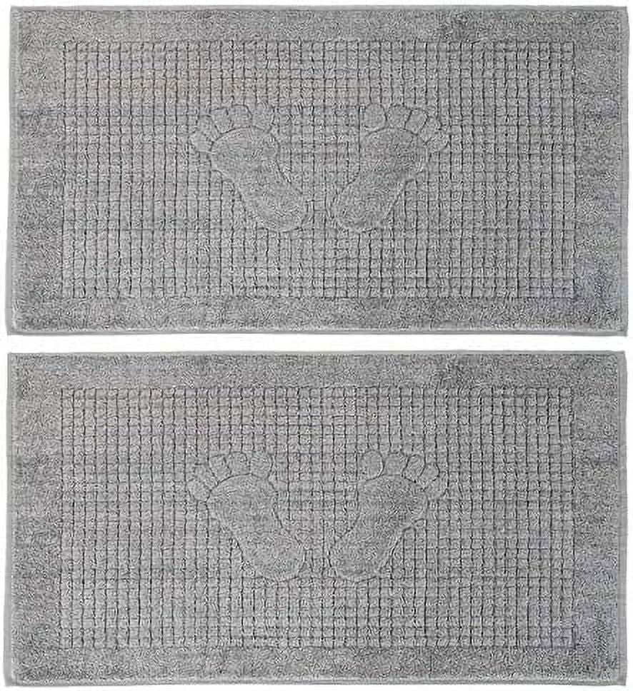 2 Pack 100% Cotton Bath Mat Set - Bathroom Floor Towel - Reversible ...