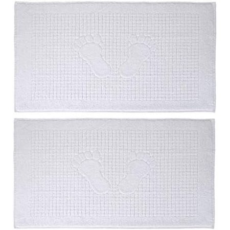 2 Pack 100% Cotton Bath Mat Towel - Bath Floor Towels - Reversible Bath Rug Machine Washable Feet Towel 18 X 34 Inches White