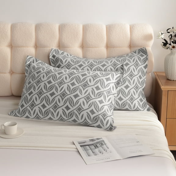 2 Pack 100% Cotton Pillow Sham, Breathable 3 Layer Gauze Pillow Covers with Envelope Closure, King, 20 x 36 Inch with 1 Inch Flange, Rhombus pattern