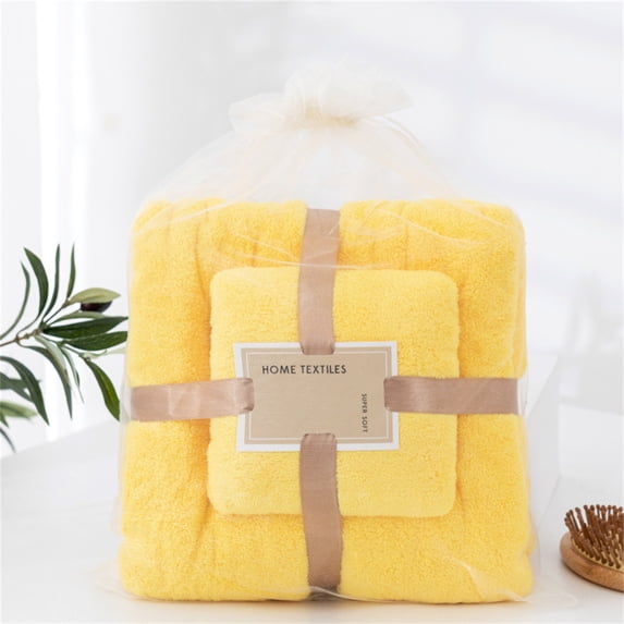 2 Pack 100% Cotton Super Soft Bath Towels Set, Highly Absorbent Hand Towels, Cotton Towels for Bathroom Quick Drying Large Bath Towels for Beach, Spa, Hotel (1 Bath Towel and 1 Hand Towel, Yellow)