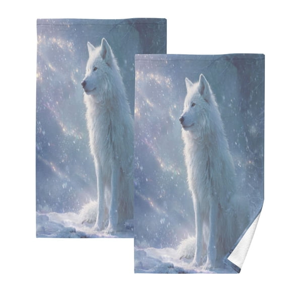 2 Pack 100% Cotton Towels Soft Absorbent Towel Set for Bathroom Beach Sports 16x28in A Majestic White Wolf