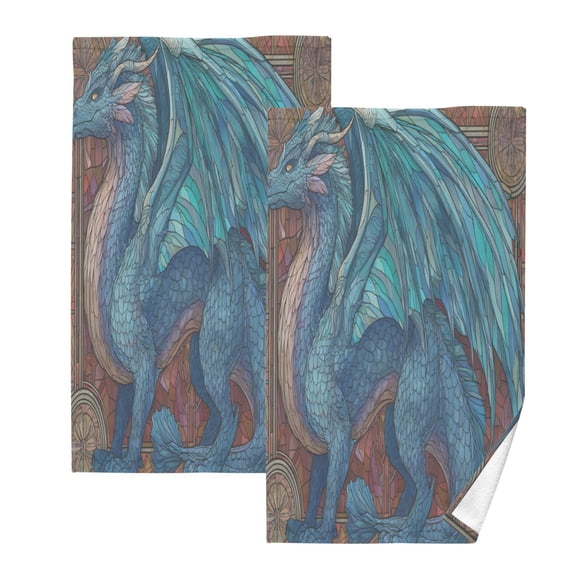 2 Pack 100% Cotton Towels Soft Absorbent Towel Set for Bathroom Beach Sports 16x28in Azure Dragon