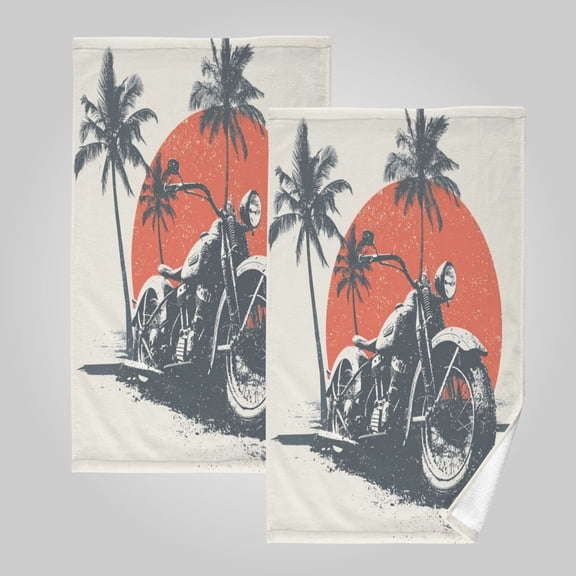 2 Pack 100% Cotton Towels Soft Absorbent Towel Set for Bathroom Beach Sports 16x28in Beach Palm Retro Motorcycle