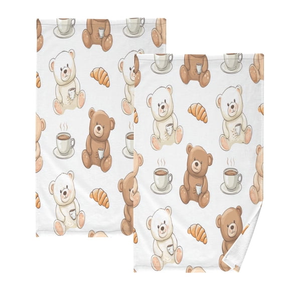 2 Pack 100% Cotton Towels Soft Absorbent Towel Set for Bathroom Beach Sports 16x28in Bear Pattern with Coffee